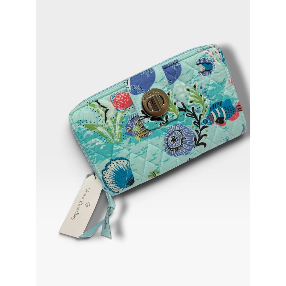 Vera Bradley Antilles Treasure RFID Turnlock Wallet Sea Life Blue NWT